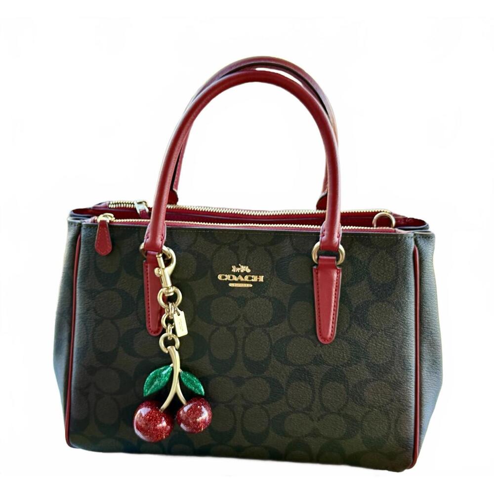 👜 Coach Rowan Satchel in Signature Canvas with Red Leather Trim NWOT - Picture 2 of 15